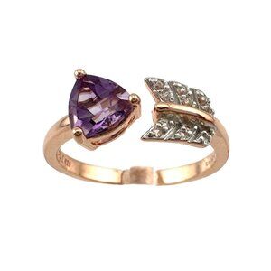 Beautiful Trillion Cut Purple Amethyst Arrow Ring  14kt Rose Gold Overlay Sz 7